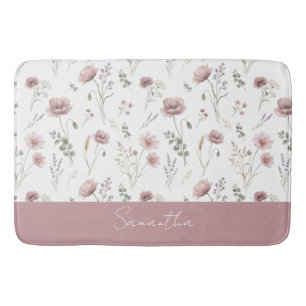 Stoffige Roze Salie Groene Aquarel Wilde Bloem Badmat