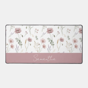 Stoffige Roze Salie Groene Aquarel Wilde Bloem Bureaumat