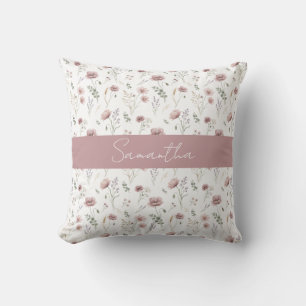 Stoffige Roze Salie Groene Aquarel Wilde Bloem Kussen