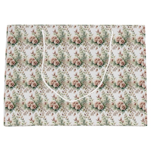 Stoffige Roze Salie Groene Bloemige Bruids Baby Sh Groot Cadeauzakje (Voorkant)