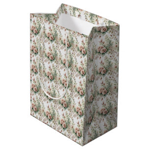 Stoffige Roze Salie Groene Bloemrijke Bruids Baby  Medium Cadeauzakje