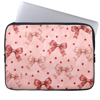 Stoffige Roze Satijnen Strikken & Rode Stippen lap Laptop Sleeve