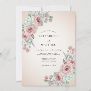 Stoffige Roze Schilderachtige Bloemen Bruiloft Kaart