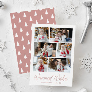 Stoffige Roze Script 6 Foto Collage met Hartelijke Feestdagenkaart