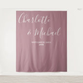 Stoffige Roze Script Minimalistische Trouwachtergr Wandkleed (Voorkant)