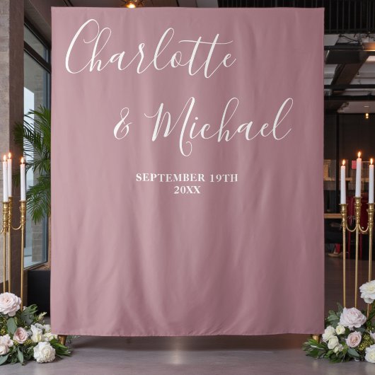 Stoffige Roze Script Minimalistische Trouwachtergr Wandkleed