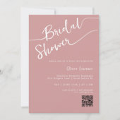 Stoffige Roze Script QR Bruidsfeest Kaart (Voorkant)