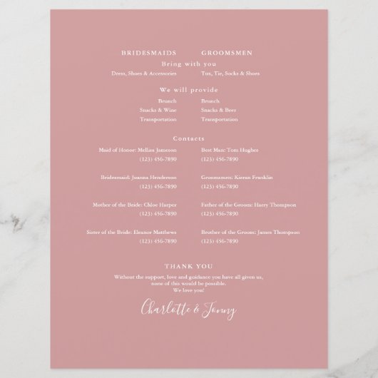 Stoffige Roze Scriptie Foto Huwelijksplanning Tijd (Achterkant)