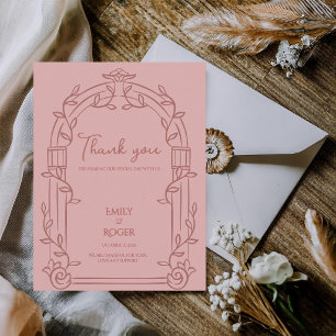 Stoffige Roze Sierlijke Boog Bloemige Trouw Dank J Briefkaart
