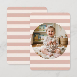 Stoffige Roze Strepen Cirkel Frame Baby Meisje Fot Bedankkaart