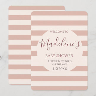 Stoffige Roze Strepen Minimalistische Baby Meisje Kaart