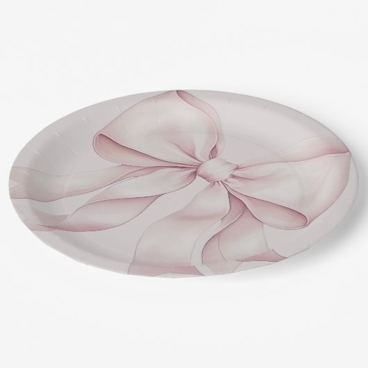 Stoffige Roze Strik Bruiloft Feest Papieren Bordje (Gekanteld)