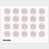 Stoffige roze strik ronde sticker (Vel)