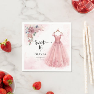 Stoffige Roze Sweet 16 Bloemen Servetten
