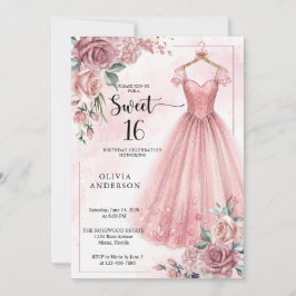 Stoffige Roze Sweet 16 Bloemenjurk Kaart