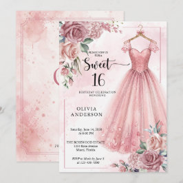 Stoffige Roze Sweet 16 Bloemenjurk Kaart