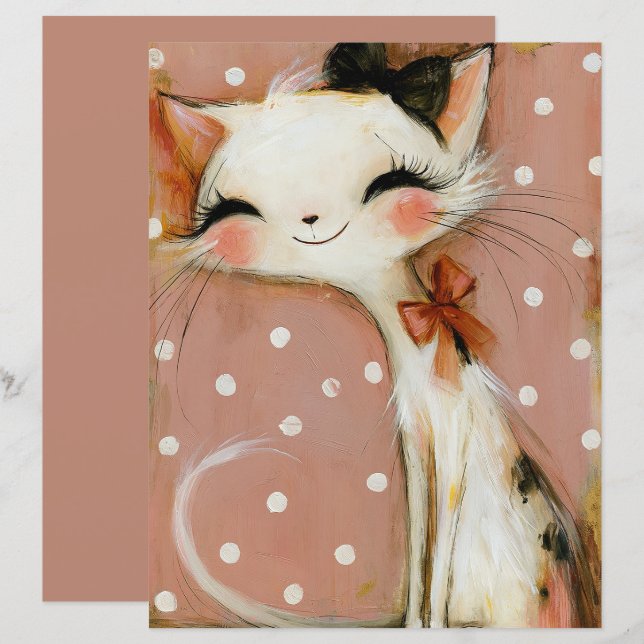 Stoffige Roze Terracotta Kat Scrapbook Papier (Voorkant / Achterkant)
