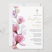 Stoffige Roze Transparante Bloemen Monogram Doopfe