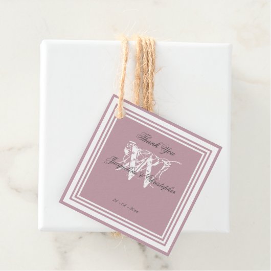 Stoffige Roze Trouw Chic Witte Monogram Bedankt Bedankjes Labels (In situ)
