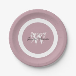 Stoffige Roze Trouw Chic Witte Monogram & Details Papieren Bordje