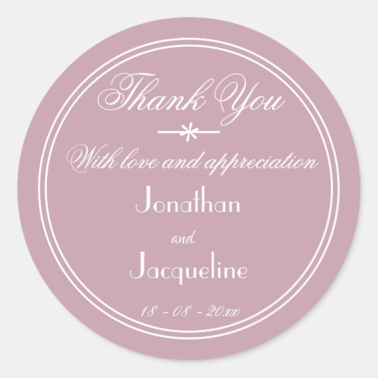 Stoffige Roze Trouw Elegante Witte Script Bedankt Ronde Sticker (Voorkant)