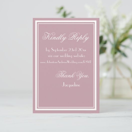 Stoffige Roze Trouw Mooie Witte Script WS RSVP Kaartje (Staand voorkant)