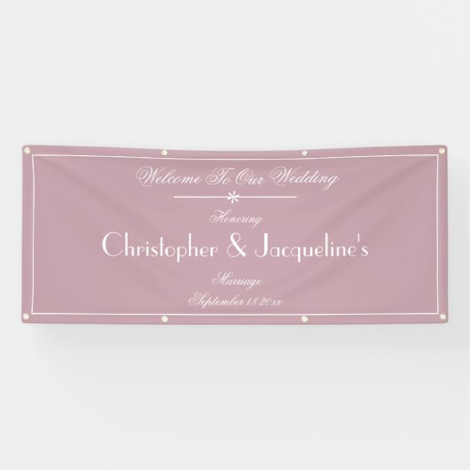 Stoffige Roze Trouw Witte Script Buiten Welkom Spandoek (Horizontaal)