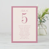 Stoffige roze trouwtafel zitplaats kaart (Staand voorkant)