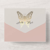Stoffige Roze Vlinder All-in-One Trouw Uitnodiging (Achterkant)