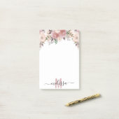 Stoffige Roze Waterverf Bloemenkroon Monogram   Post-it® Notes (Op bureau)