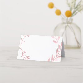 Stoffige roze waterverf gebladerte krans plaatskaartje