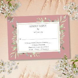 Stoffige Roze Waterverf Groenery Gouden Huwelijk RSVP Kaartje