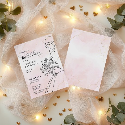 Stoffige Roze Waterverf met Bruid Kaart