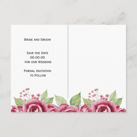 Stoffige roze waterverf roos bloemen Save the Date Briefkaart (Achterkant)