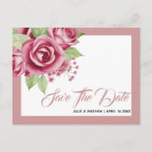 Stoffige roze waterverf roos bloemen Save the Date Briefkaart (Voorkant)