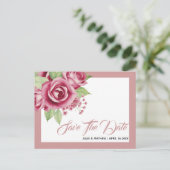 Stoffige roze waterverf roos bloemen Save the Date Briefkaart (Staand voorkant)
