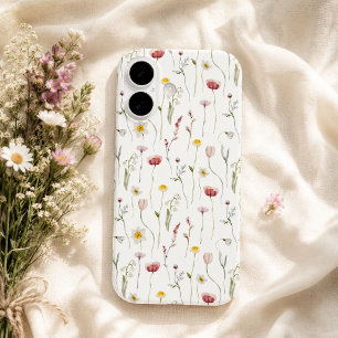 Stoffige Roze Waterverf Wilde Bloem iPhone 16 Hoesje