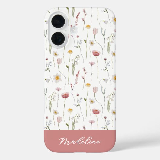 Stoffige Roze Waterverf Wilde Bloem Naam Case-Mate iPhone Case (Achterkant)