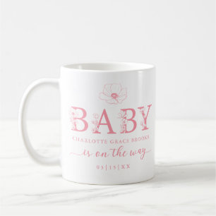 Stoffige Roze Wilde Bloem Baby Aankondiging Koffie Koffiemok