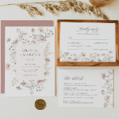 Stoffige Roze Wilde Bloem Bruiloft Uitnodiging