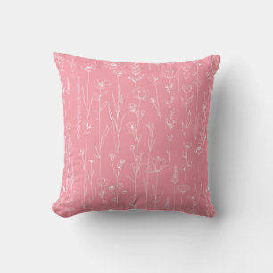 Stoffige roze wilde bloem lijn kunst bloem kussen