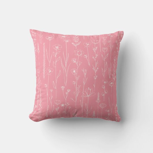 Stoffige roze wilde bloem lijn kunst bloem kussen (Voorkant)