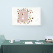 Stoffige Roze Wilde Bloem Vlinder 1e Verjaardag Spandoek (Beurs)
