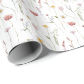 Stoffige Roze Wilde Bloem Waterverf Cadeaupapier (Rol Hoek)