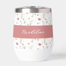 Stoffige Roze Wilde Bloem Waterverf Monogram Naam