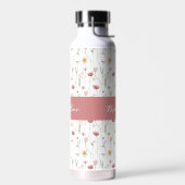 Stoffige Roze Wilde Bloem Waterverf Monogram Naam Waterfles (Links)