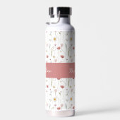 Stoffige Roze Wilde Bloem Waterverf Monogram Naam Waterfles (Rechts)