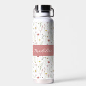 Stoffige Roze Wilde Bloem Waterverf Monogram Naam Waterfles (Achterkant)