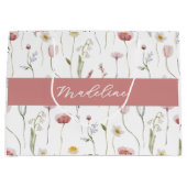 Stoffige Roze Wilde Bloem Waterverf Monogramnaam Groot Cadeauzakje (Voorkant)
