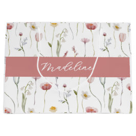 Stoffige Roze Wilde Bloem Waterverf Monogramnaam Groot Cadeauzakje